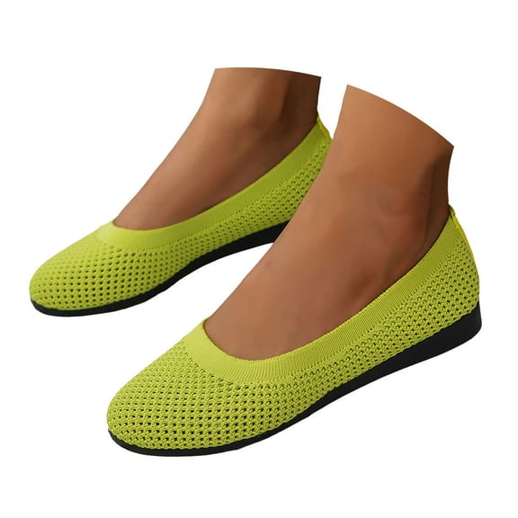 Mepaouo Women's Ballet Slip on Flats Knit Round Toe Ballerina Walking Dress Shoes Low Wedge Mary Jane
