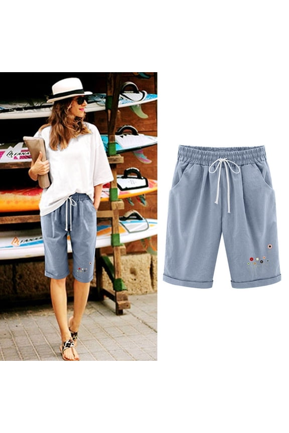 Women's Bermuda Shorts Long Cotton Loose Knee Length Casual Walking Short Pants Sizes S-5X
