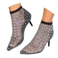 thumbnail image 1 of Mepaouo Women's Bling Rhinestones Ankle Sock Boots Stiletto Heel Pointed Toe Heeled Mesh Shoes(Black,8), 1 of 9