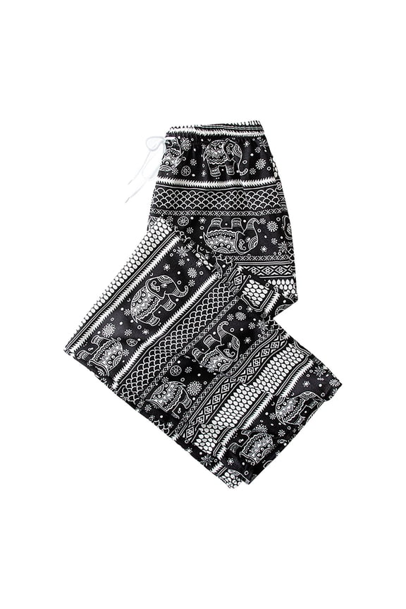 Women's Boho Palazzo Pants Drawstring Wide Leg Harem Beach Yoga Pants with Pocket