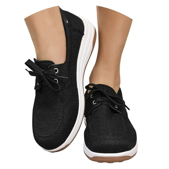 Mepaouo Women's Canvas Slip on Shoes Comfortable Lace up Fashion Sneakers Running Tennis Flats Black 6.5