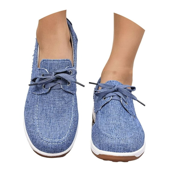 Mepaouo Women's Canvas Slip on Shoes Comfortable Lace up Fashion Sneakers Running Tennis Flats Blue 7
