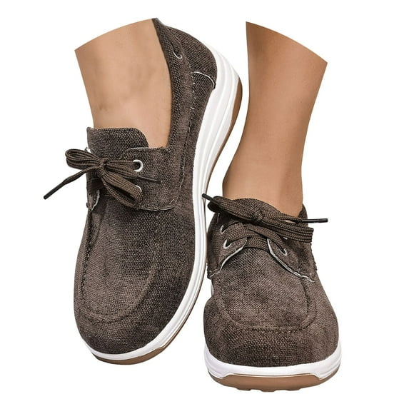 Mepaouo Women's Canvas Slip on Shoes Comfortable Lace up Fashion Sneakers Running Tennis Flats Brown 8.5