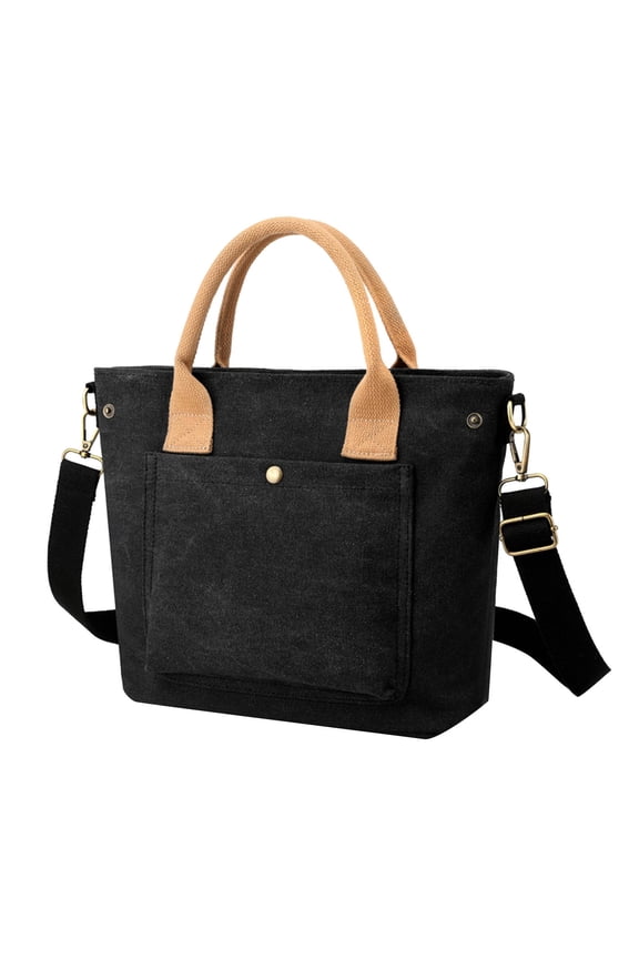 Women's Canvas Tote Bag Work Shoulder Crossbody Handbags Multi-Pocket Top Handle Satchel(Black)