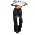 thumbnail image 1 of Mepaouo Women's Casual High Waist Cargo Jeans Stretch Wide Leg Denim Pants with Pockets(Black,M), 1 of 7