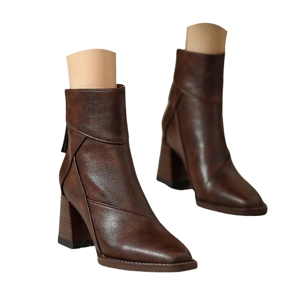 Mepaouo Women's Chelsea Ankle Boots Block Heel Pointed Toe Heeled Short Booties(Brown,8)