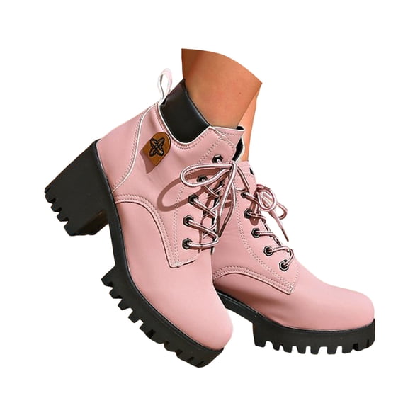 Mepaouo Women's Chunky Heel Ankle Boots Lace up Combat Short Booties Platform Motorcycle Dress Shoes