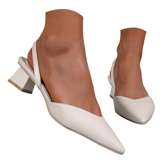 Mepaouo Women's Closed Toe Chunky Heels Slingback Dressy Pumps Wedding Party Low Heeled Sandals