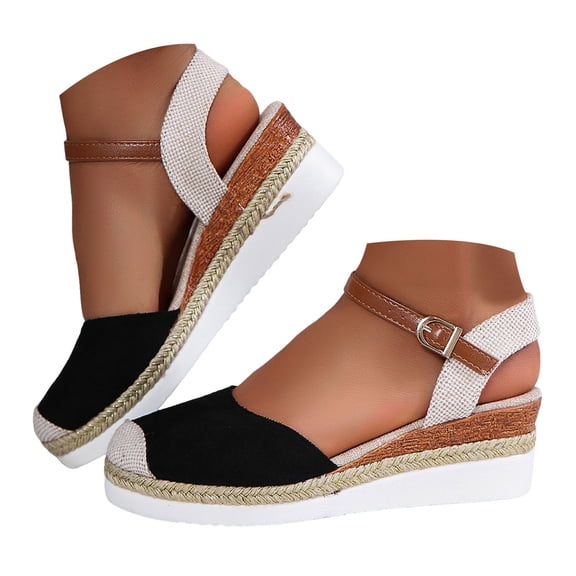 Mepaouo Women's Closed Toe Platform Sandals Summer Ankle Strap Espadrilles Wedge Casual Slip on Shoes
