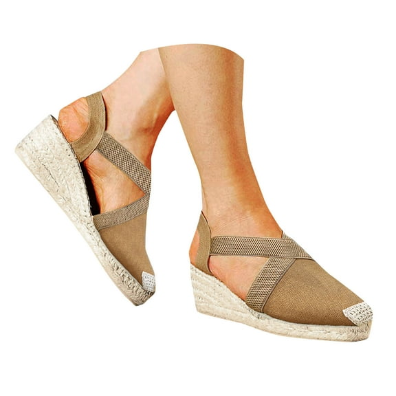 Mepaouo Women's Closed Toe Wedge Sandals Comfortable Ankle Strap Platform Espadrilles Summer Dressy Shoes