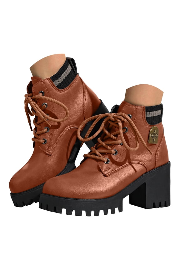 Women's Combat Ankle Boots Lace up High Chunky Heel Military Short Booties Ladies Dress Riding Boots