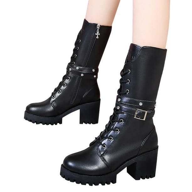 Safety Pin Black Platform Military Lace Up Boots Salvius Safety