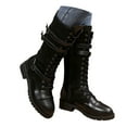 thumbnail image 1 of Mepaouo Women's Combat Knee High Boots Vintage Lace up Riding Boot Round Toe Motorcycle Biker Boots, 1 of 9