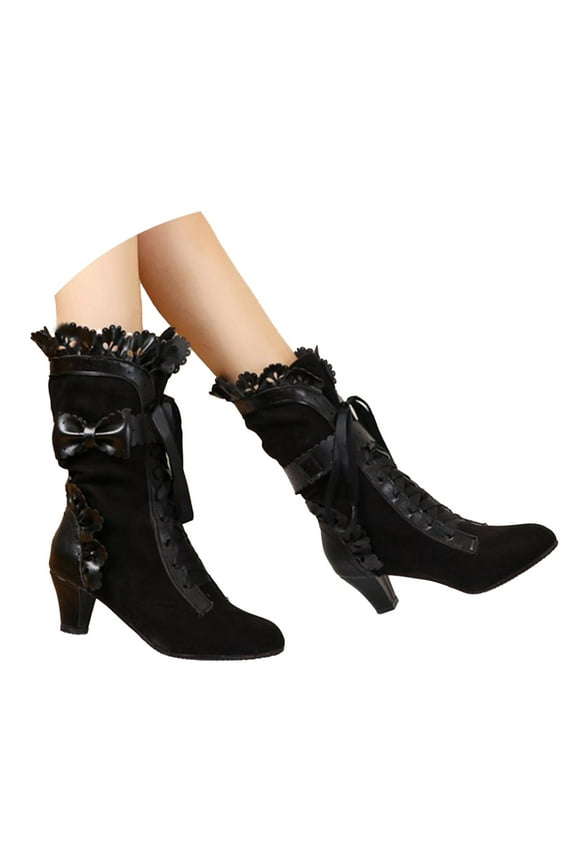 Women's Combat Mid Calf Boots Heeled Ankle Booties Lug Sole Goth Platform Boots