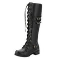 thumbnail image 1 of Mepaouo Women's Combat Riding Knee High Boots Lace up Buckles Stacked Heel Gothic Motorcycle Boot, 1 of 7