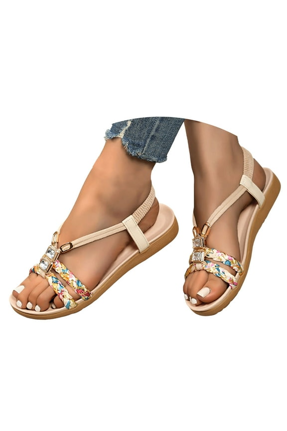 Women's Comfort Dressy Flat Sandals Bohemian Summer Shoes Orthopedic Slip on Walking Flats