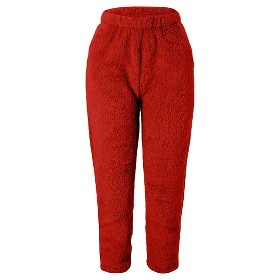 Mepaouo Women's Coral Fleece Pajama Pants Comfy Warm Pajama Lounge Long Pants Sleepwear(Red,XL)