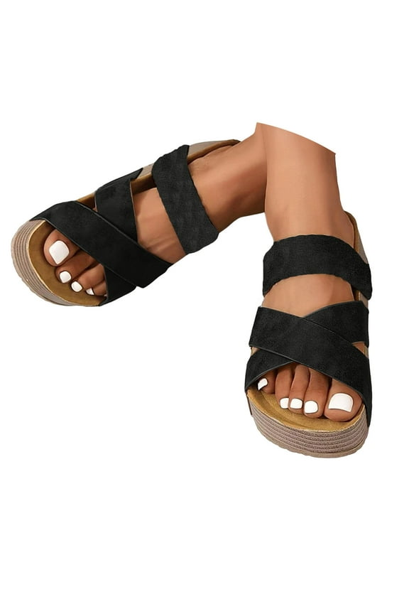 Women's Cork Platform Sandals Suede Cross Band Clogs Slip on Flatform Slides Shoes Size 5-10