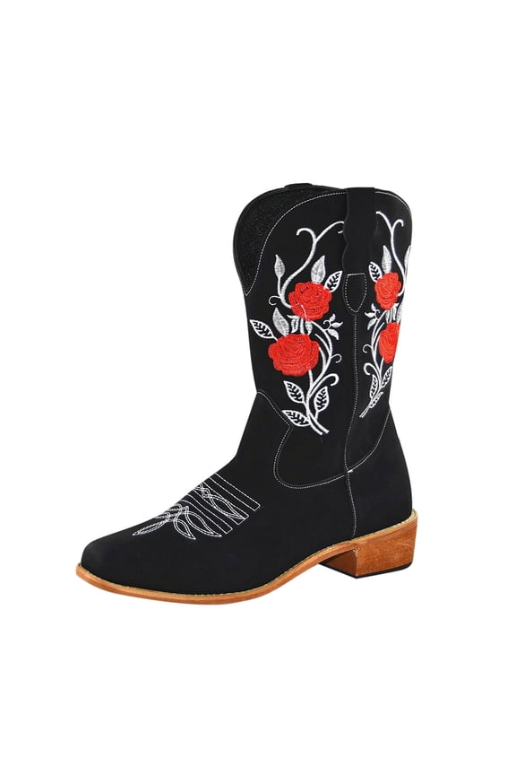 Women's Cowboy Boots Mid Calf Cowgirl Boots Embroidered Western Knee High Boots for Women