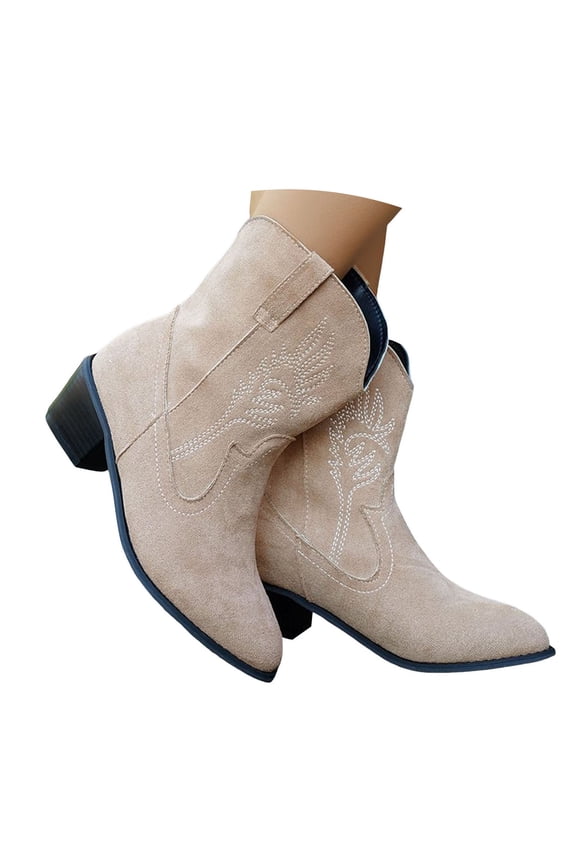 Women's Cowboy Cowgirl Boots Embroidered Western Short Ankle Booties Low Chunky Heel Dress Country Shoes