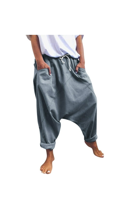 Women's Drawstring Aladdin Hippie Harem Pants Wide Leg Loose Drop Crotch Trousers(Grey,2XL)
