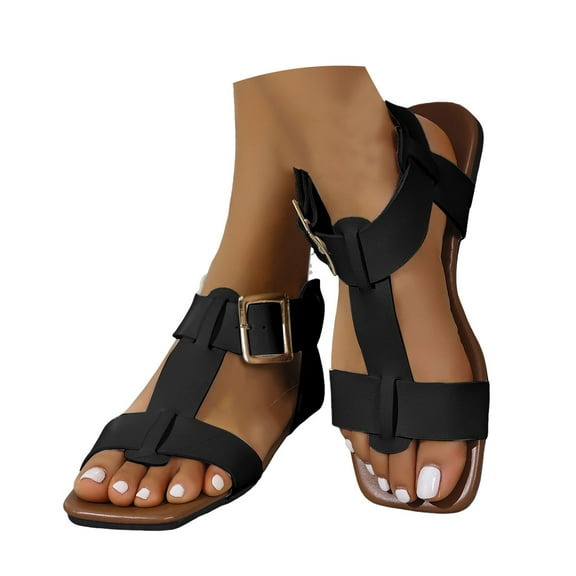 Mepaouo Women's Dressy Flat Sandals Comfortable Sexy Square Toe Strappy Shoes Slip on Walking Sandal