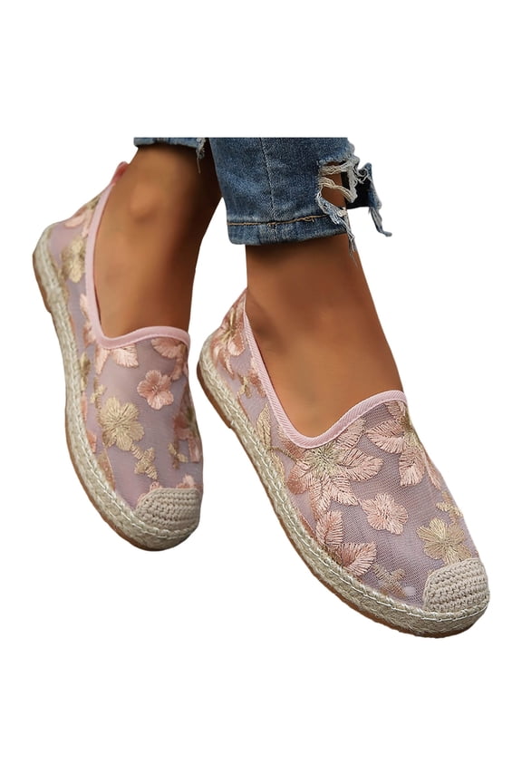 Women's Fashion Floral Sneaker Comfort Low Top Canvas Casual Slip on Walking Flats Shoes(Pink,9)