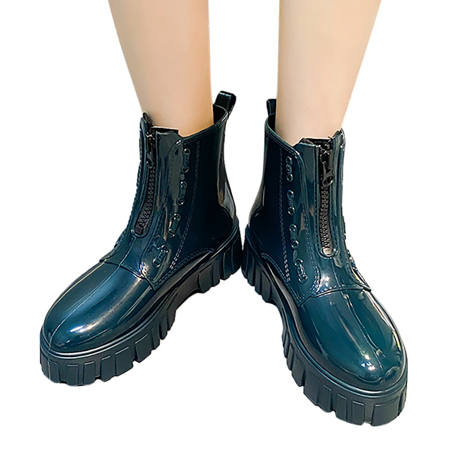 Mepaouo Women's Fashion Zipper Rain Boots Waterproof Platform Rubber Work Chelsea Ankle Booties