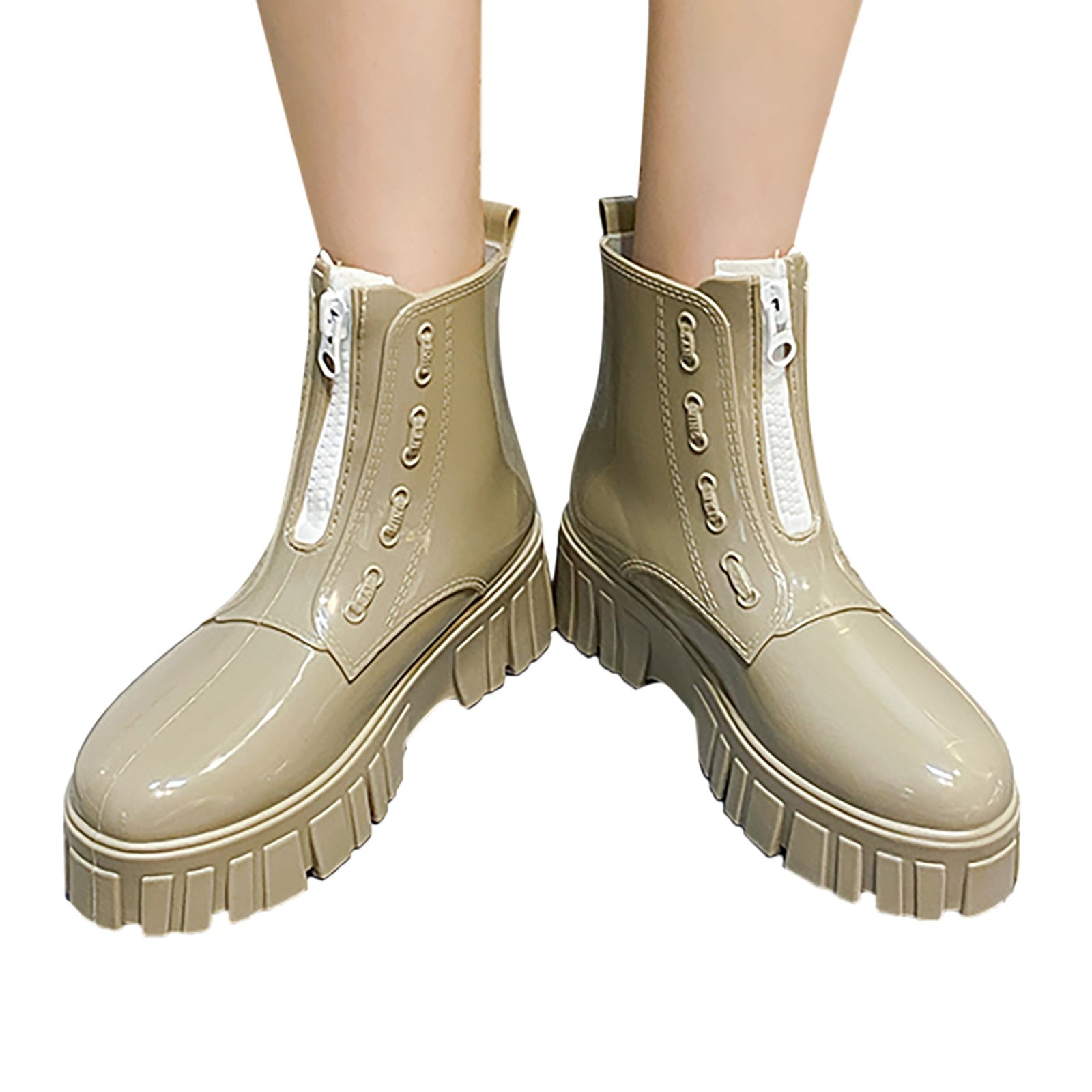 Mepaouo Women's Fashion Zipper Rain Boots Waterproof Platform Rubber Work Chelsea Ankle Booties