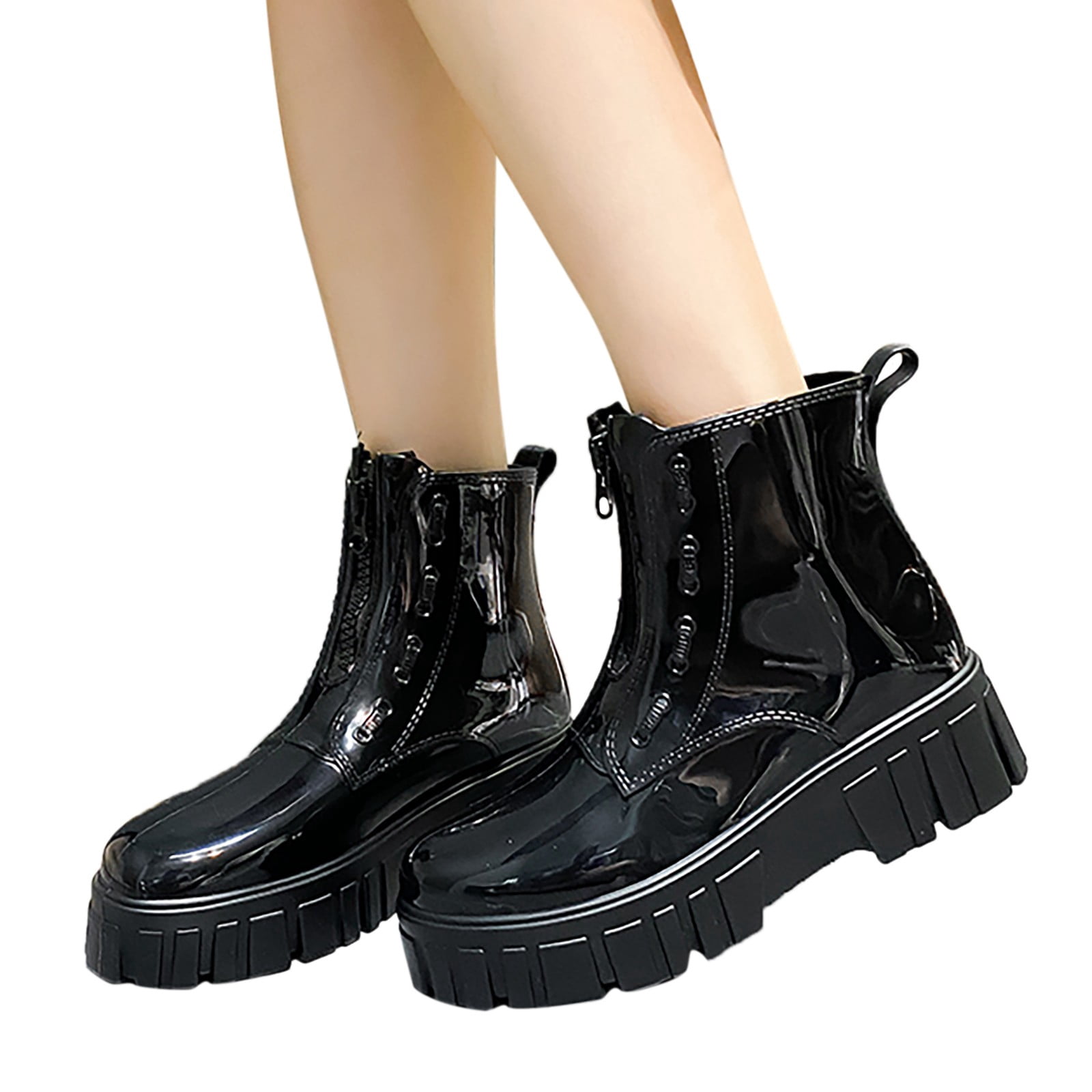 Mepaouo Women's Fashion Zipper Rain Boots Waterproof Platform Rubber Work Chelsea Ankle Booties