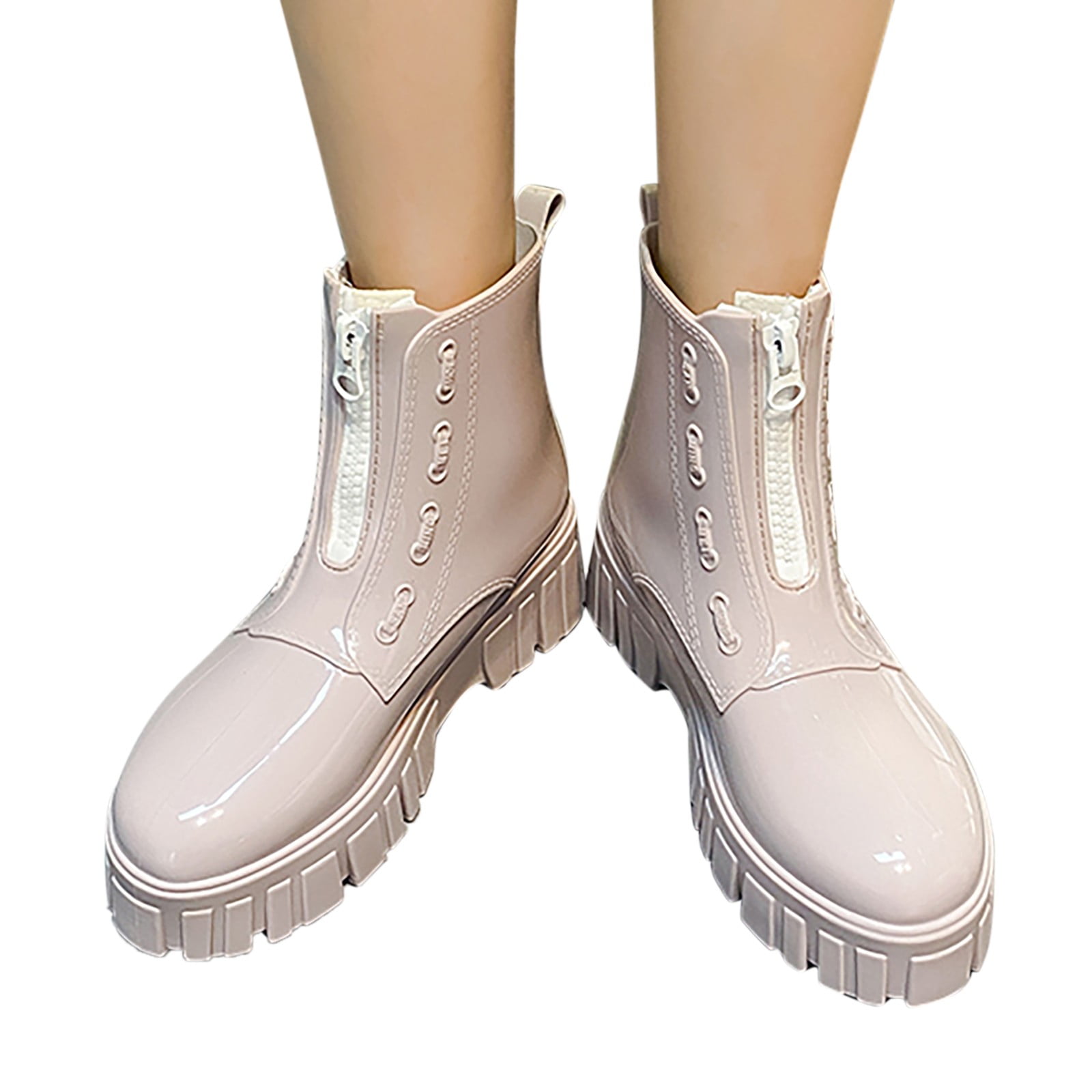 Mepaouo Women's Fashion Zipper Rain Boots Waterproof Platform Rubber Work Chelsea Ankle Booties