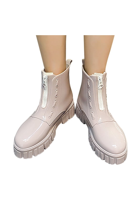 Women's Fashion Zipper Rain Boots Waterproof Platform Rubber Work Chelsea Ankle Booties