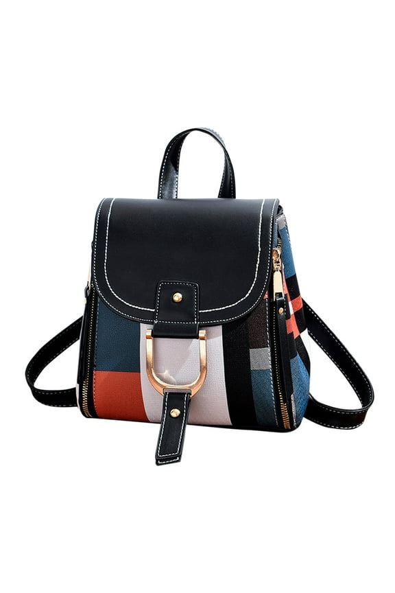 Women's Flap Backpack Trendy Leather Shoulder Travel Daypacks Top Handle Purse Bags(Black)