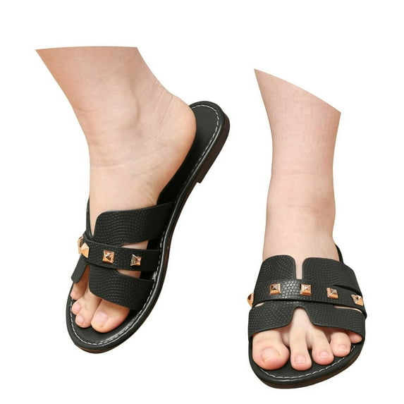 Mepaouo Women's Flat Sandals Fashion Slides Leather Summer Slippers Non Slip Casual Walking Shoes