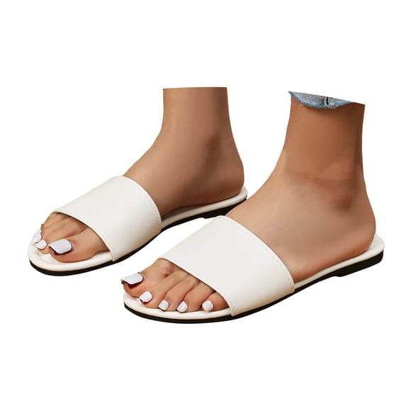 Mepaouo Women's Flat Sandals Open Toe Slip on Leather Slide Comfortable Fashion Beach Slippers Shoes
