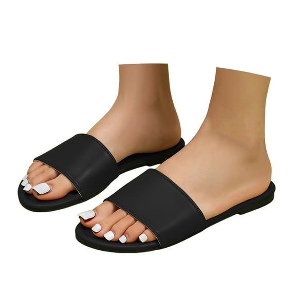 Mepaouo Women's Flat Sandals Open Toe Slip on Leather Slide Comfortable Fashion Beach Slippers Shoes