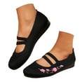 thumbnail image 1 of Mepaouo Women's Flat Shoes Round Toe Embroidery Dressy Mary Jane Stretch Strap Low Wedge Work Flats, 1 of 7