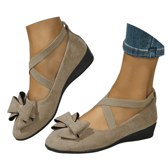 Mepaouo Women's Flat Shoes with Ankle Strap Low Wedge Heel Bow Work Business Dress Slip on Loafers