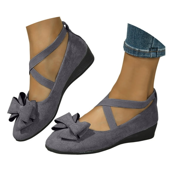 Mepaouo Women's Flat Shoes with Ankle Strap Low Wedge Heel Bow Work Business Dress Slip on Loafers
