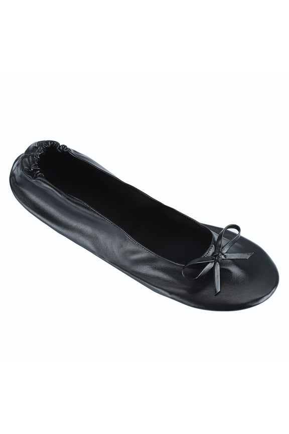 Women's Flats Foldable Portable Roll up Ballet Flat Bowknot Slip on Dress Shoes(Black,7.5)