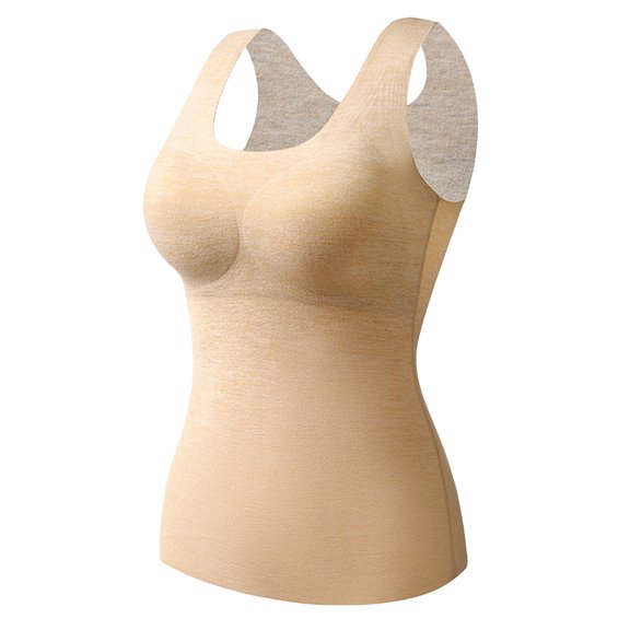 Mepaouo Women's Fleece Lined Thermals Underwear Tops Base Layer Tank Top Vest for Cold Weather(Beige,2XL)