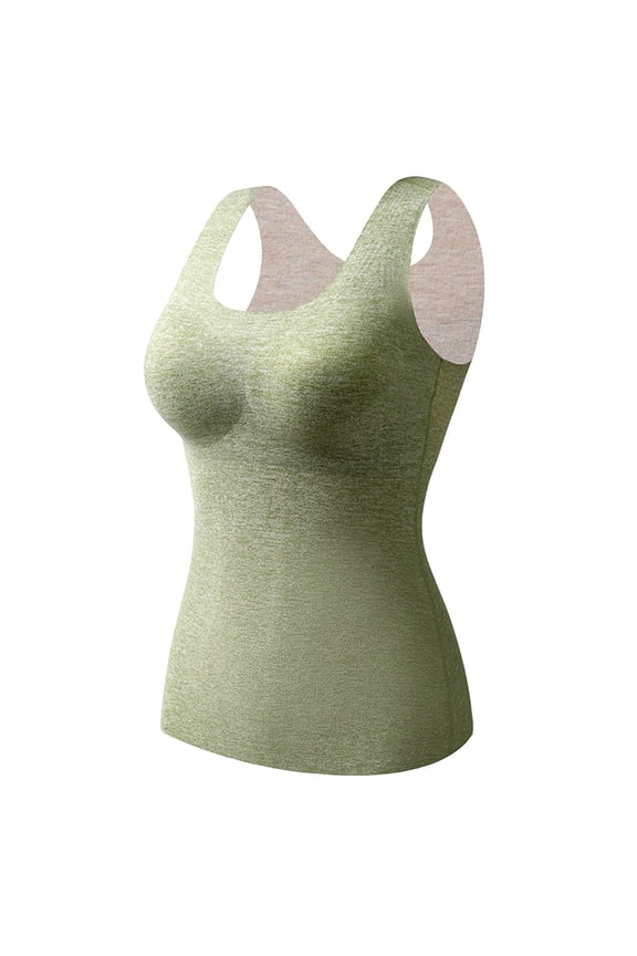 Women's Fleece Lined Thermals Underwear Tops Base Layer Tank Top Vest for Cold Weather(Green,L)