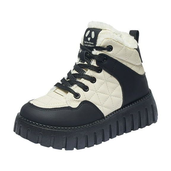 Mepaouo Women's Fleece Snow Boots Thick Sole Waterproof Walking Sneakers Casual Shoes(Black,7)