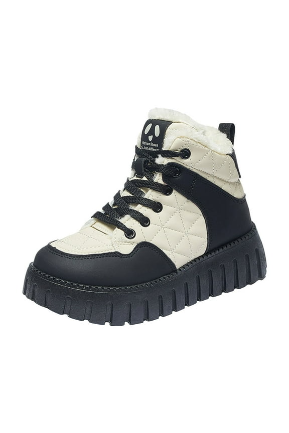 Women's Fleece Snow Boots Thick Sole Waterproof Walking Sneakers Casual Shoes(Black,7)