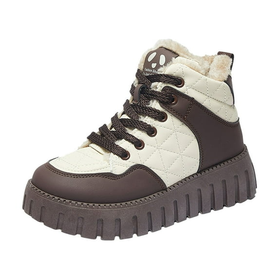Mepaouo Women's Fleece Snow Boots Thick Sole Waterproof Walking Sneakers Casual Shoes(Brown,6.5)