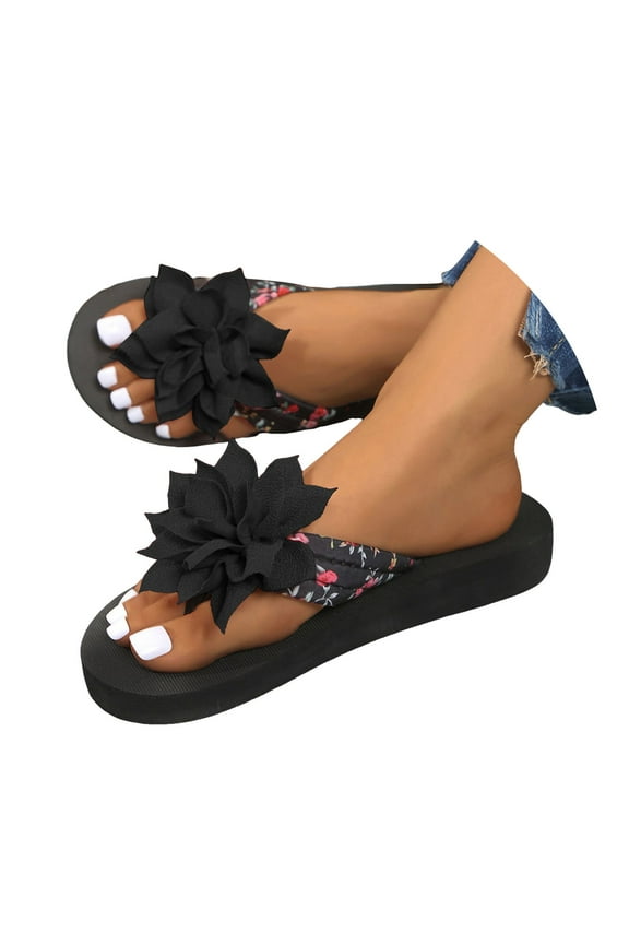 Women's Flower Flip Flops Ladies Yoga Mat Platform Thong Sandals Dressy Summer Slip on Shoes