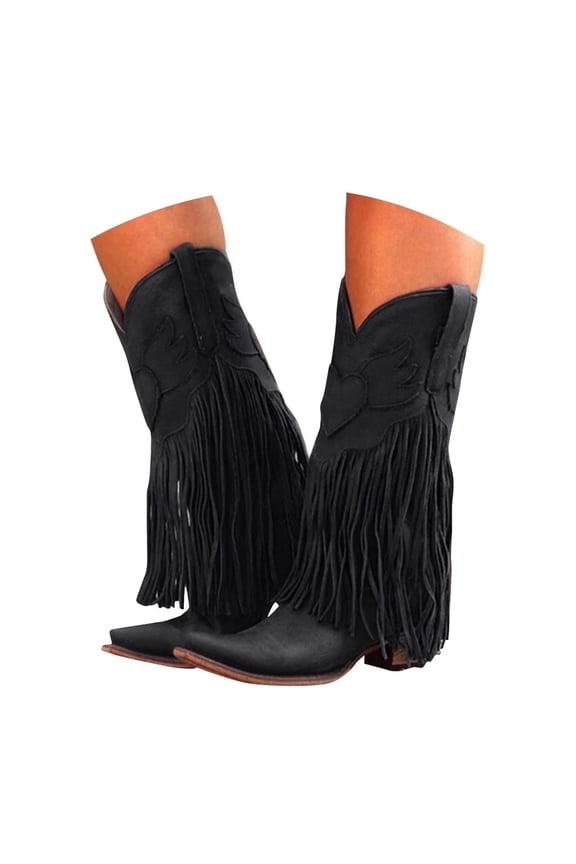 Women's Fringe Knee High Boots Western Cowboy Cowgirl Tassel Pull on Boot with Pointed Toe