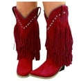 thumbnail image 1 of Mepaouo Women's Fringe Western Boots Mid Wide Calf Cowgirl Cowboy Tassels Riding Knee High Boots(Red,8), 1 of 4