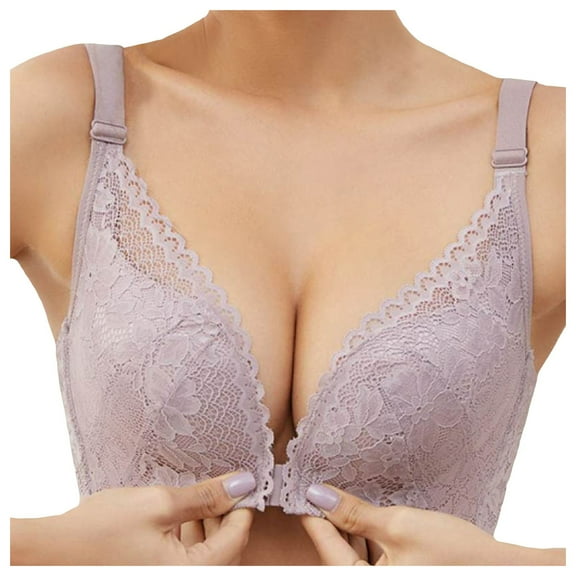 Mepaouo Women's Front Closure Bras Push up Lace Full Coverage Underwire Bra Deep V Triangle Bralette