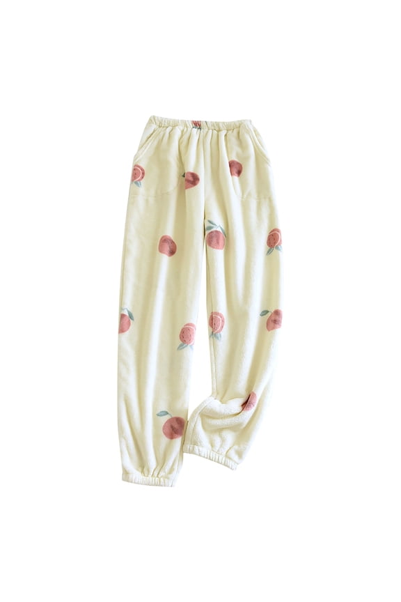 Women's Fuzzy Plush Pajama Pants Elastic Waist Wide Leg Teddy Pj Bottoms Lounge Pants(Pink,M)